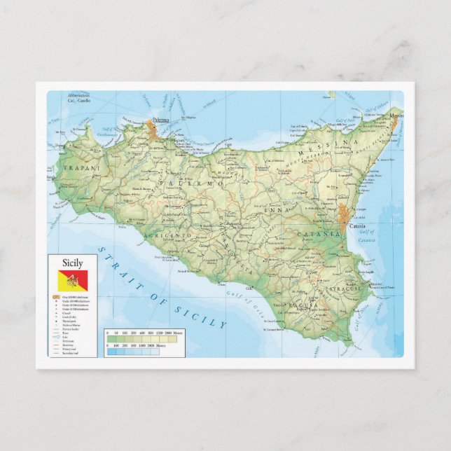 Italien - Sicilien - Sicilien Karta - Vykort (Framsida)