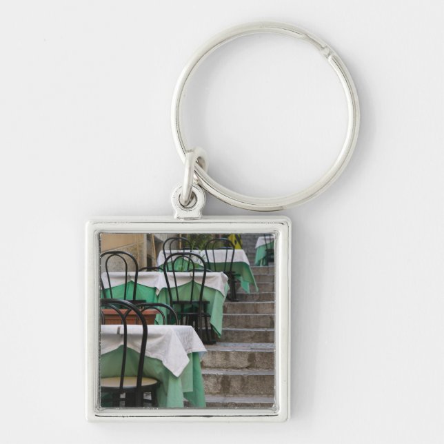 ITALIEN, Sicilien, TAORMINA: Corso Umberto 1, Cafe Fyrkantig Silverfärgad Nyckelring (Framsidan)