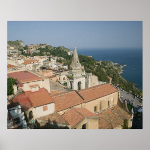 ITALIEN, Sicilien, TAORMINA: Utsikt mot Piazza IX Poster
