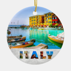 Italien Sirmione Sjö Garda Waterfront Julgransprydnad Keramik