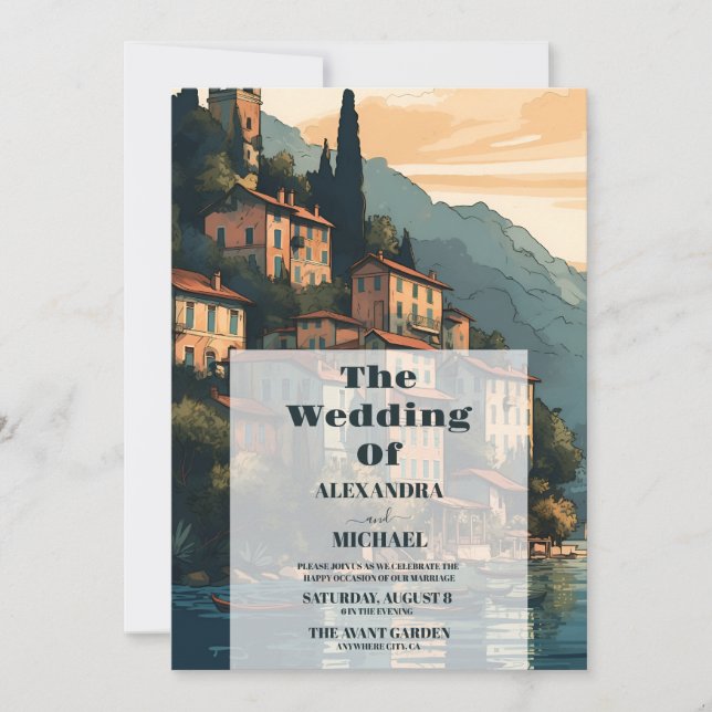 Italien Sjö Como Destination Wedding Inbjudningar (Framsida)