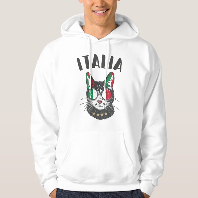 Italien Soccer Cat Mascot Italienska Fläkt flagga Hoodie (Framsida)