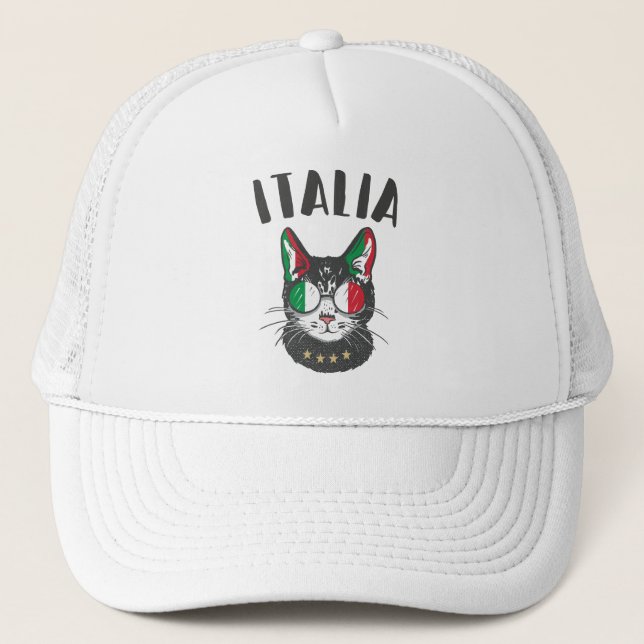 Italien Soccer Cat Mascot Italienska Fläkt flagga Keps (Framsida)