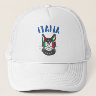 Italien Soccer Cat Mascot Italienska Fläkt flagga Keps