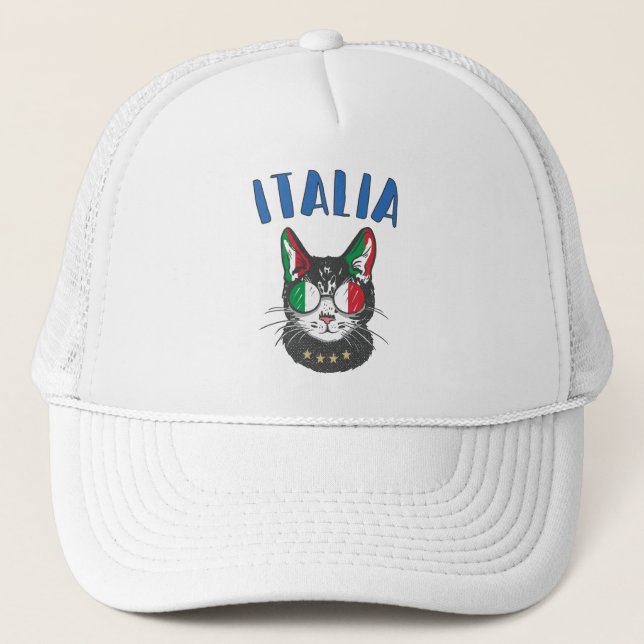 Italien Soccer Cat Mascot Italienska Fläkt flagga Keps (Framsida)