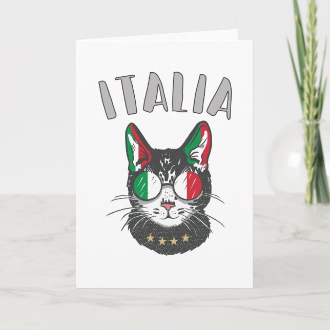 Italien Soccer Cat Mascot Italienska Fläkt flagga Kort (Framsida)