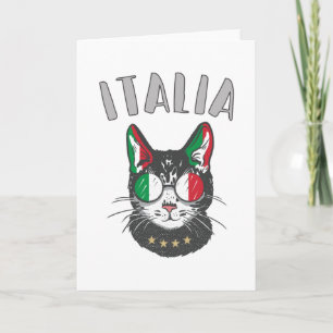 Italien Soccer Cat Mascot Italienska Fläkt flagga Kort
