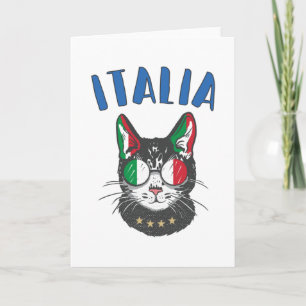 Italien Soccer Cat Mascot Italienska Fläkt flagga Kort