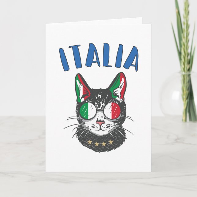 Italien Soccer Cat Mascot Italienska Fläkt flagga Kort (Framsida)