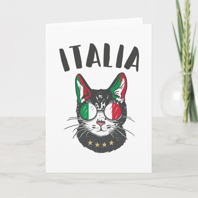 Italien Soccer Cat Mascot Italienska Fläkt flagga Kort (Framsida)