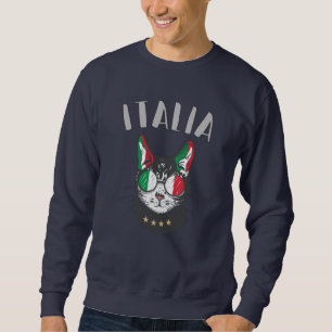 Italien Soccer Cat Mascot Italienska Fläkt flagga Lång Ärmad Tröja