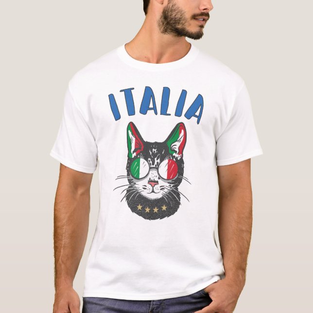 Italien Soccer Cat Mascot Italienska Fläkt flagga T Shirt (Framsida)