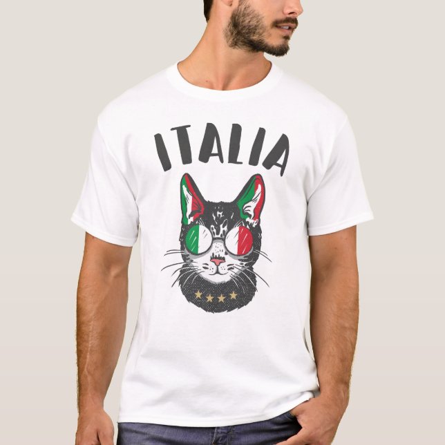 Italien Soccer Cat Mascot Italienska Fläkt flagga T Shirt (Framsida)