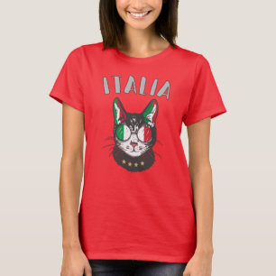 Italien Soccer Cat Mascot Italienska Fläkt flagga T Shirt