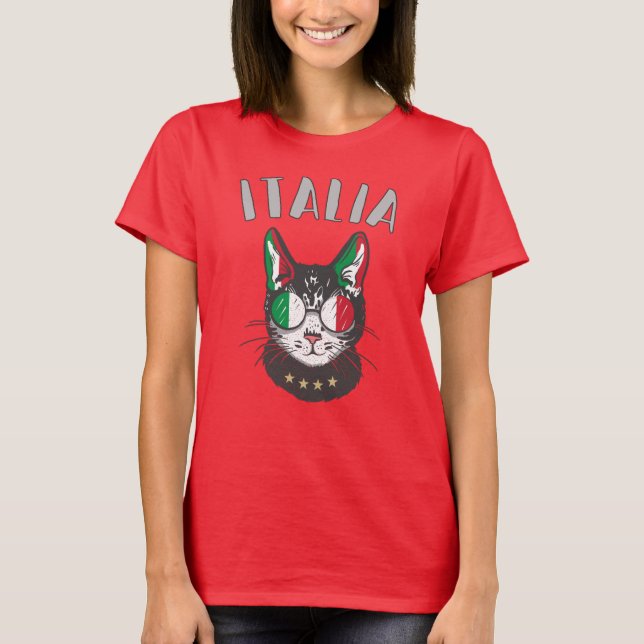 Italien Soccer Cat Mascot Italienska Fläkt flagga T Shirt (Framsida)