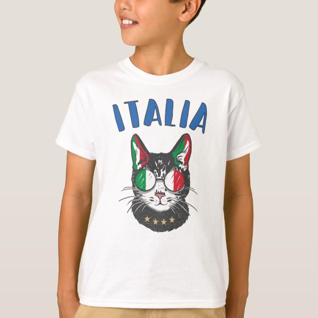 Italien Soccer Cat Mascot Italienska Fläkt flagga T Shirt (Framsida)