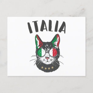 Italien Soccer Cat Mascot Italienska Fläkt flagga Vykort