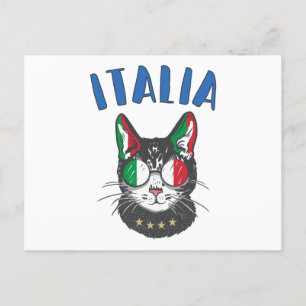 Italien Soccer Cat Mascot Italienska Fläkt flagga Vykort