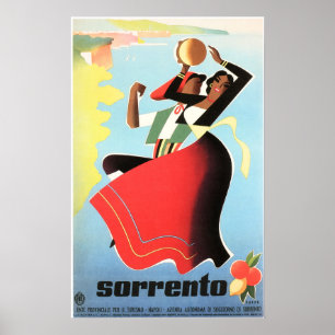 ITALIEN SORRENTO Neapel Girls Dancing Retro Travel Poster