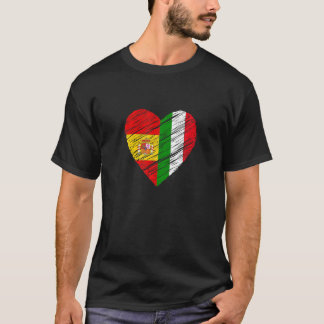 Italien Spanien Heart Spaniens Flagga Italienska F T Shirt