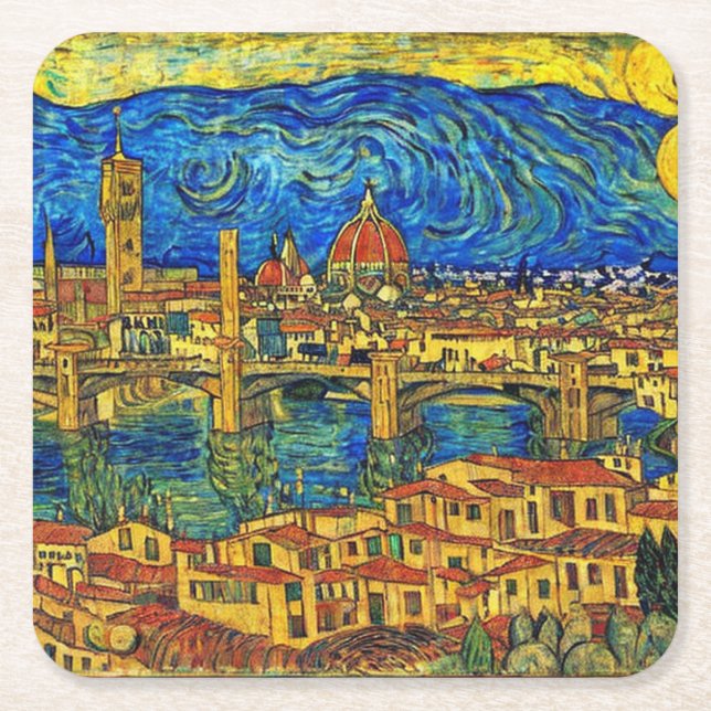 Italien Starry Starry Night Florence Underlägg Papper Kvadrat (Framsidan)