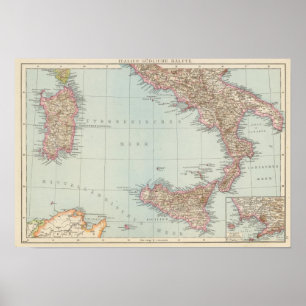 Italien sudliche Halfte, Karta i södra Italien Poster