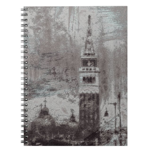 Italien Taupe och Cyan Distress Skyline Venice Anteckningsbok (Framsidan)