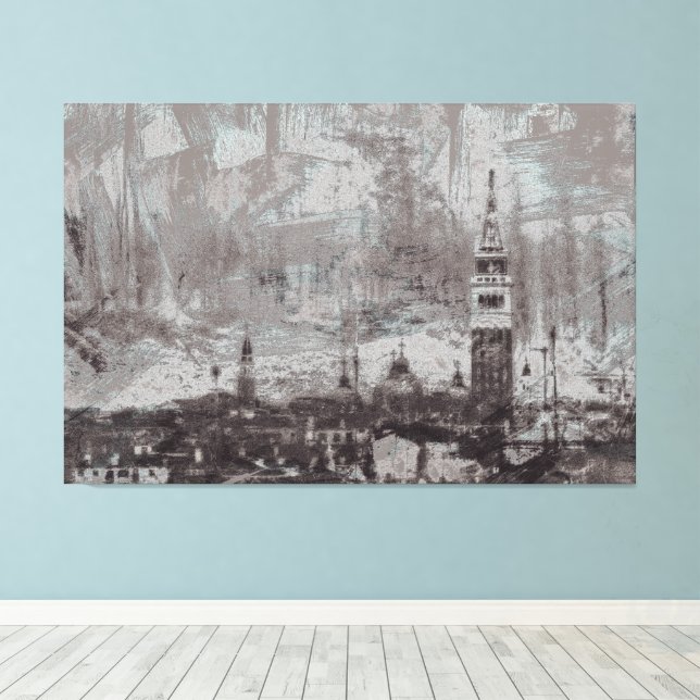 Italien Taupe och Cyan Distress Skyline Venice Canvastryck (Insitu (trägolv))