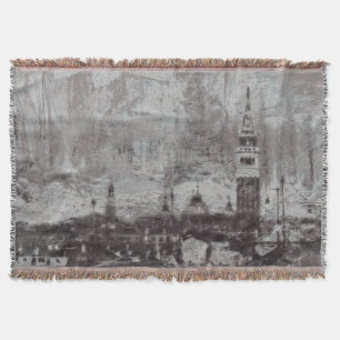 Italien Taupe och Cyan Distress Skyline Venice Filt