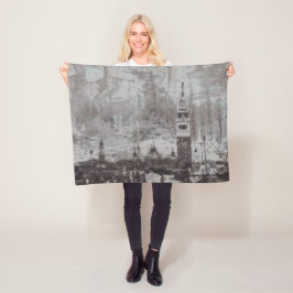 Italien Taupe och Cyan Distress Skyline Venice Fleecefilt