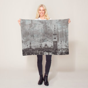 Italien Taupe och Cyan Distress Skyline Venice Fleecefilt