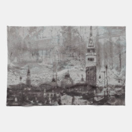 Italien Taupe och Cyan Distress Skyline Venice Kökshandduk