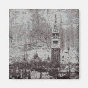 Italien Taupe och Cyan Distress Skyline Venice Magnet