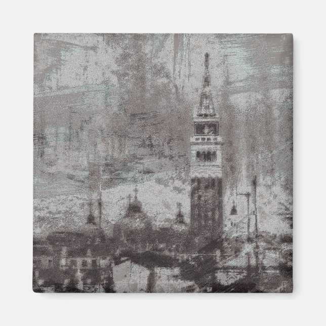Italien Taupe och Cyan Distress Skyline Venice Magnet (Framsidan)