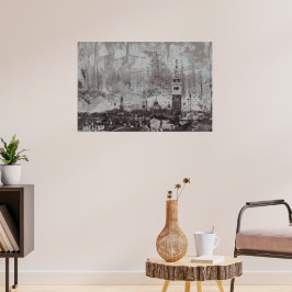 Italien Taupe och Cyan Distress Skyline Venice Poster