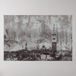 Italien Taupe och Cyan Distress Skyline Venice Poster
