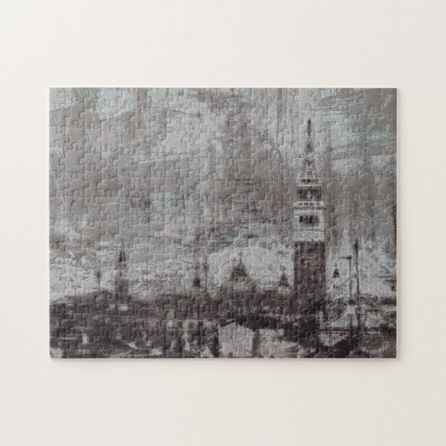 Italien Taupe och Cyan Distress Skyline Venice Pussel (Horisontell)