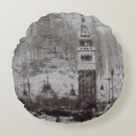 Italien Taupe och Cyan Distress Skyline Venice Rund Kudde