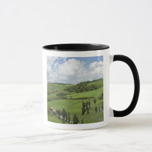 Italien, Toscana. La Foce. En kurvad väg slingrar Mugg