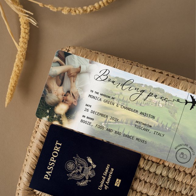 ITALIEN Toskana Boarding Pass QR Photo Bröllop Inbjudningar (Skapare uppladdad)
