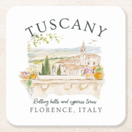 Italien Toskana - Florence Backe & Cypress Träd Underlägg Papper Kvadrat