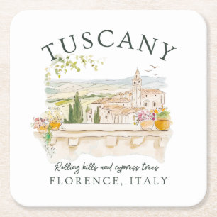 Italien Toskana - Florence Backe & Cypress Träd Underlägg Papper Kvadrat