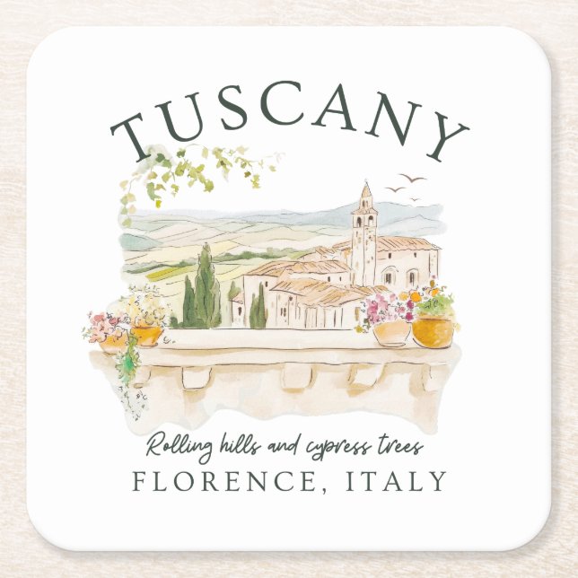 Italien Toskana - Florence Backe & Cypress Träd Underlägg Papper Kvadrat (Framsidan)