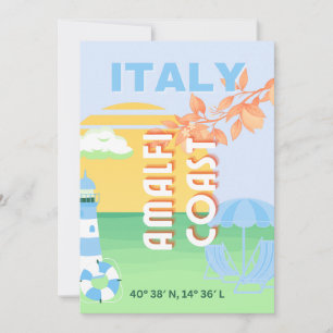 Italien Travel Art, Amalfi Kusten, Preppy, Blue Julkort