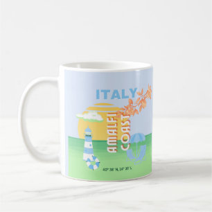 Italien Travel Art, Amalfi Kusten, Preppy, Blue Kaffemugg
