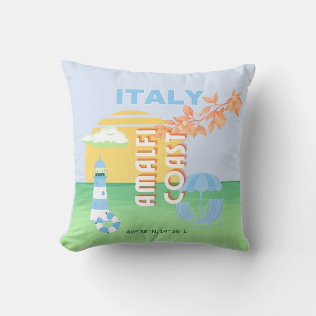 Italien Travel Art, Amalfi Kusten, Preppy, Blue Kudde (Framsida)