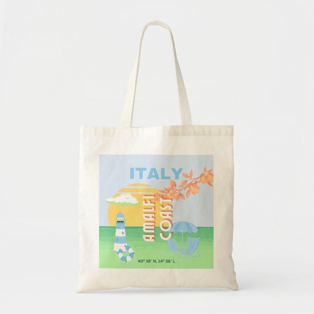 Italien Travel Art, Amalfi Kusten, Preppy, Blue Tygkasse (Framsidan)