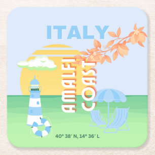 Italien Travel Art, Amalfi Kusten, Preppy, Blue Underlägg Papper Kvadrat