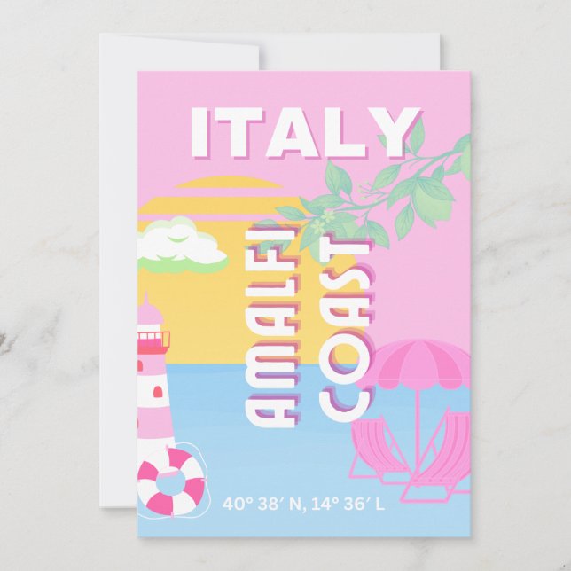 Italien Travel art, Amalfi Kusten, Preppy, Rosa Julkort (Framsida)