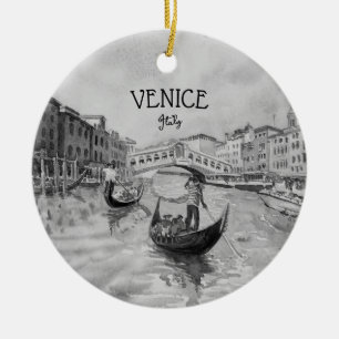 Italien Travel - VENICE Black and white souvenir Julgransprydnad Keramik